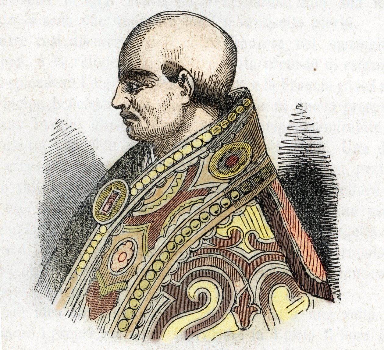 Středověk: zobrazení papeže Urbana IV. (Urban nebo Urbanus nebo Urbano) (1261-1264) Kresba z „Misteri del Vaticano“ od Franca Mistraliho od Franco Mistrali