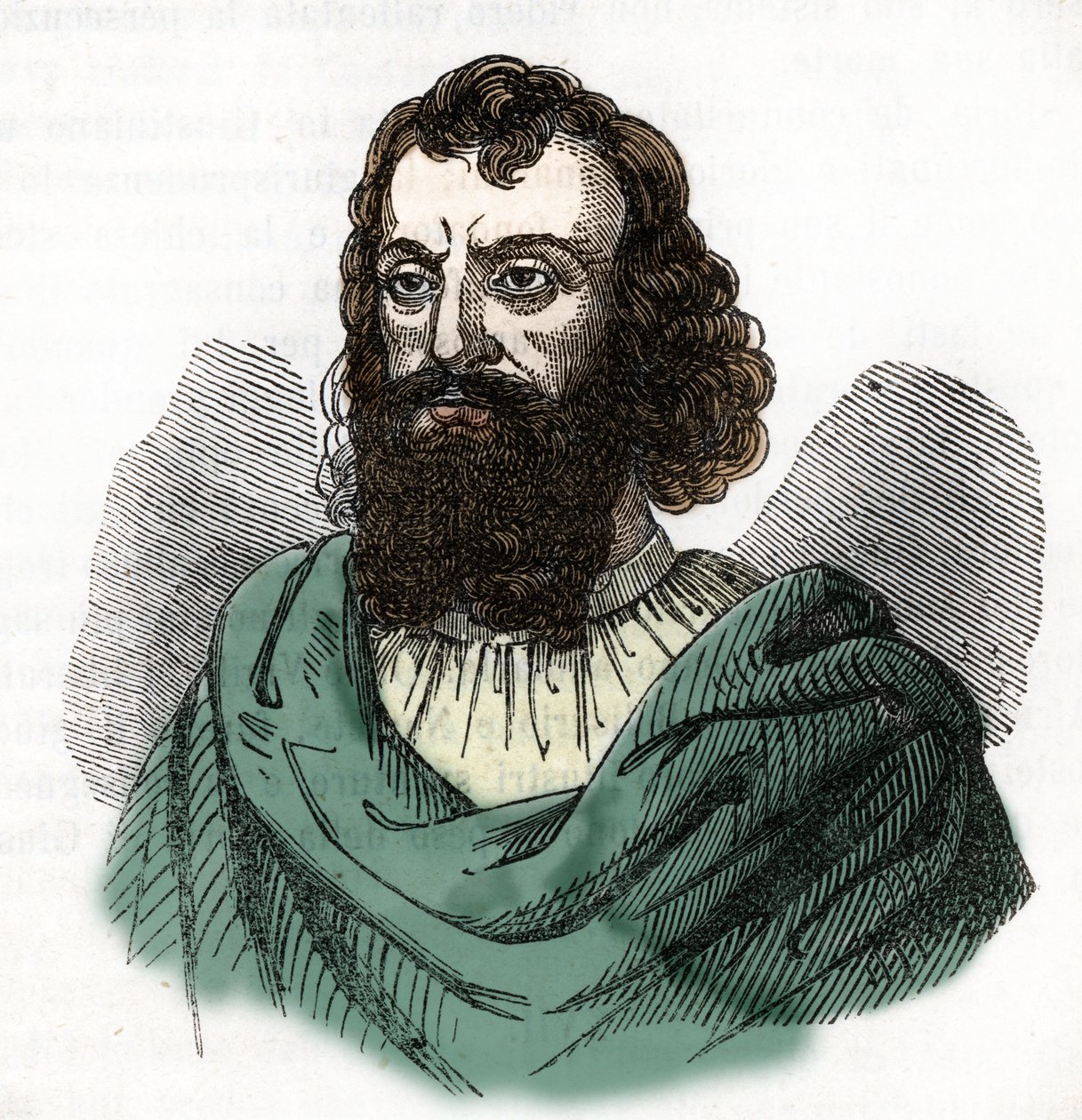 Portrét císaře Justiniána I. (482-565) (Justinián I.) kresba z „I misteri del vaticano“ od Franca Mistraliho 1843 od Franco Mistrali