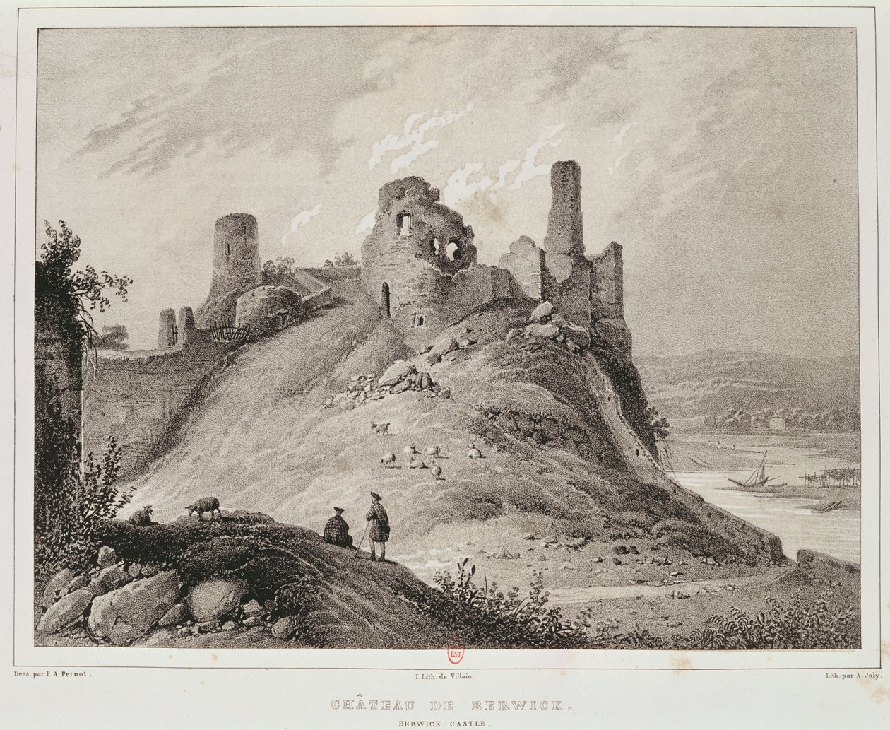 Pohled na hrad Berwick, Berwick-upon-Tweed, vyryto Villainem od Francois Alexandre Pernot