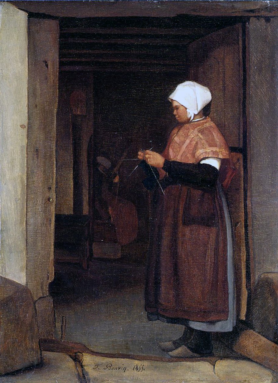 Pletení rolnických dívek, 1855 od François Bonvin