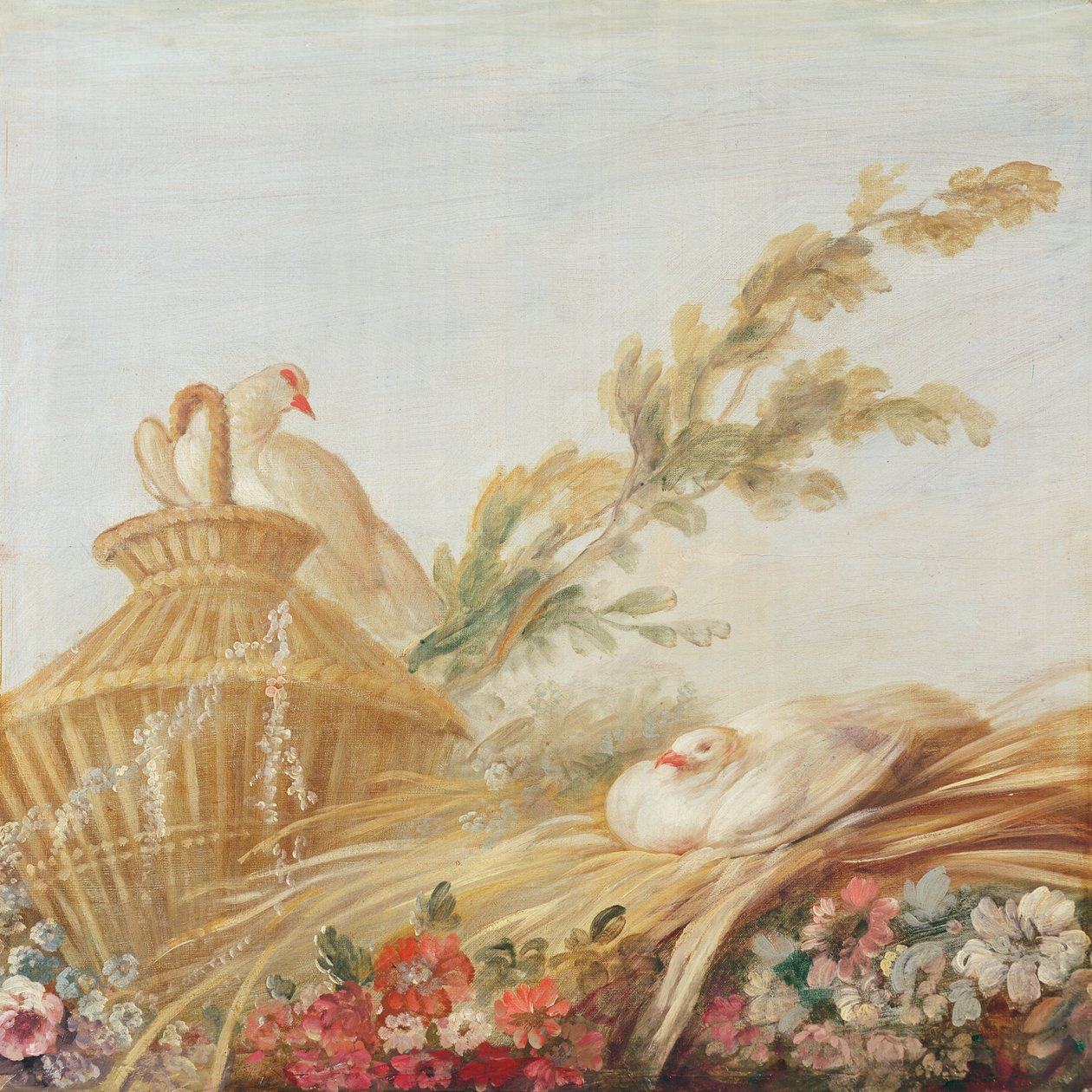 Salon tiskaře Gillese Demarteau, nade dveřmi; holubice sedící svá vejce v seně, 1750-65 od François Boucher