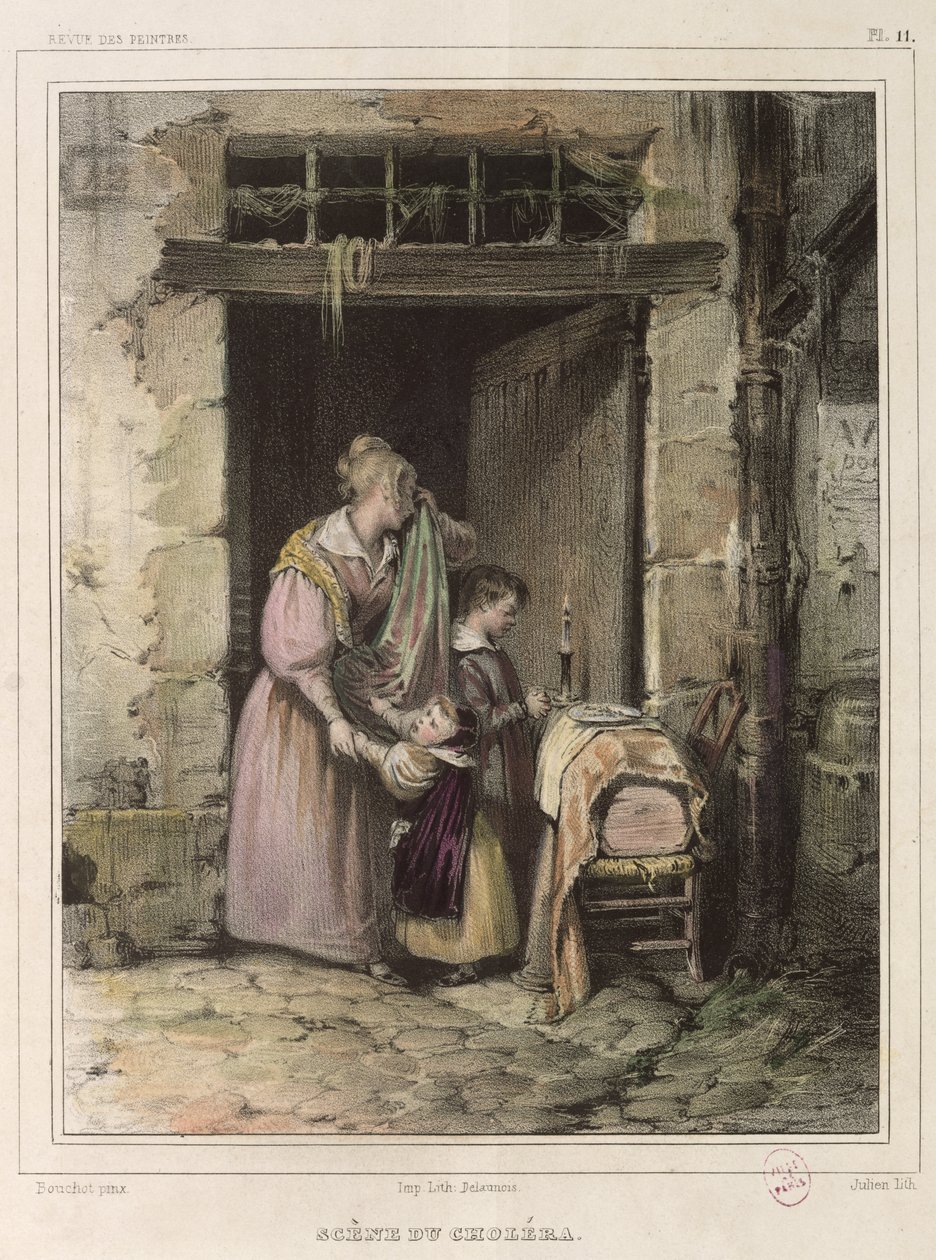 Scéna cholery, rytina Julien, 1832 od Francois Bouchot