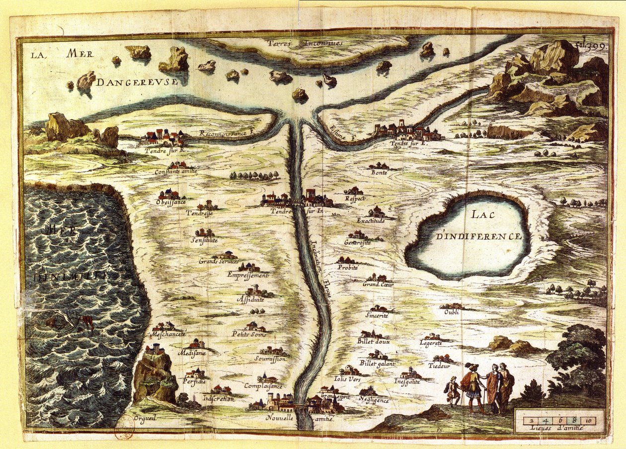 Alegorická mapa fází lásky od Francois Chauveau