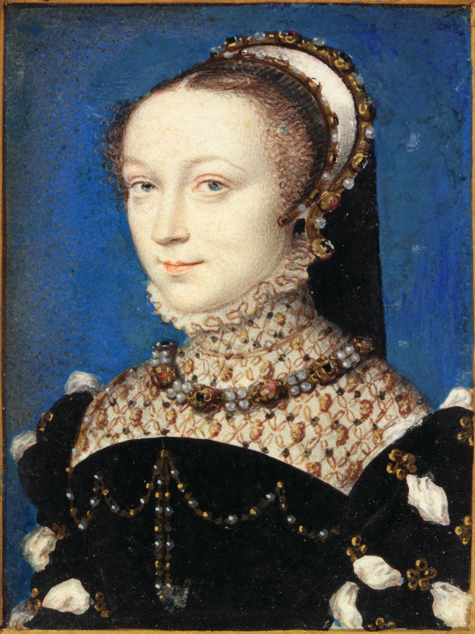 Lady Elizabeth Fitzgerald, hraběnka z Lincolnu (wc a tělová barva na pergamenu) od François Clouet