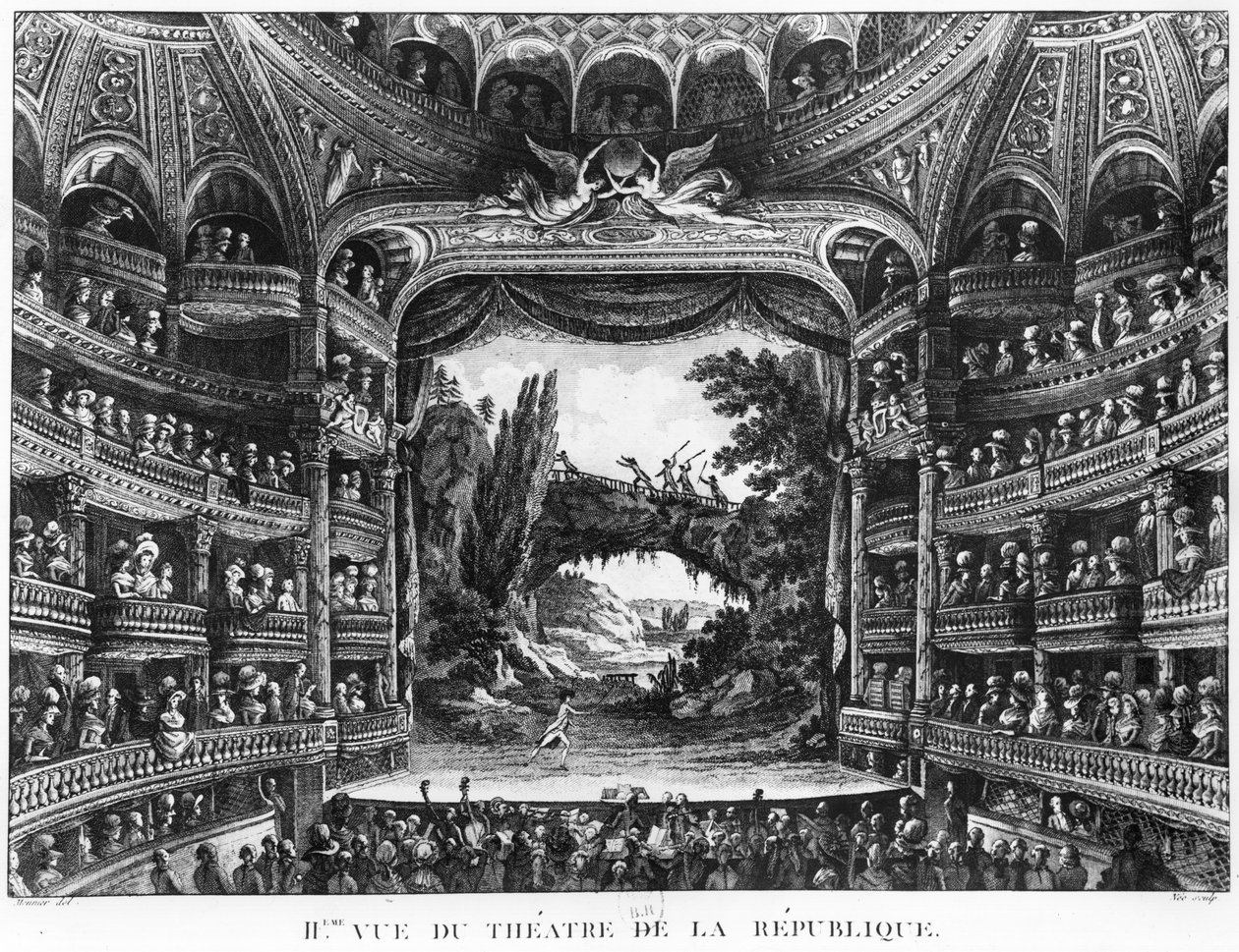 Druhý pohled na Theatre de la Republique, deska 83 ze svazku IV „Voyage de France“ od Francois Denis Nee