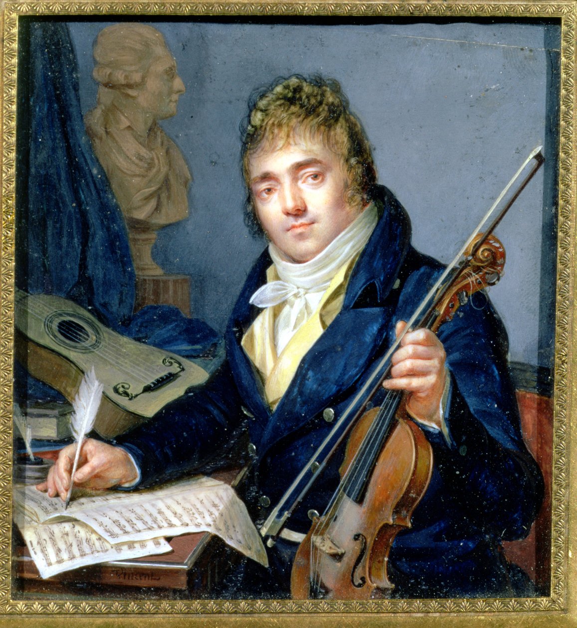 Portrét skladatele s houslemi a partiturou od Francois Elie Vincent