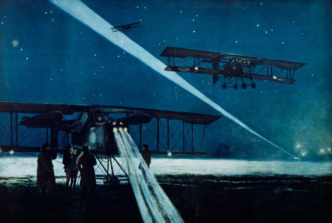 Návrat z nočního letu bombardovacími letadly Voisin od Francois Flameng