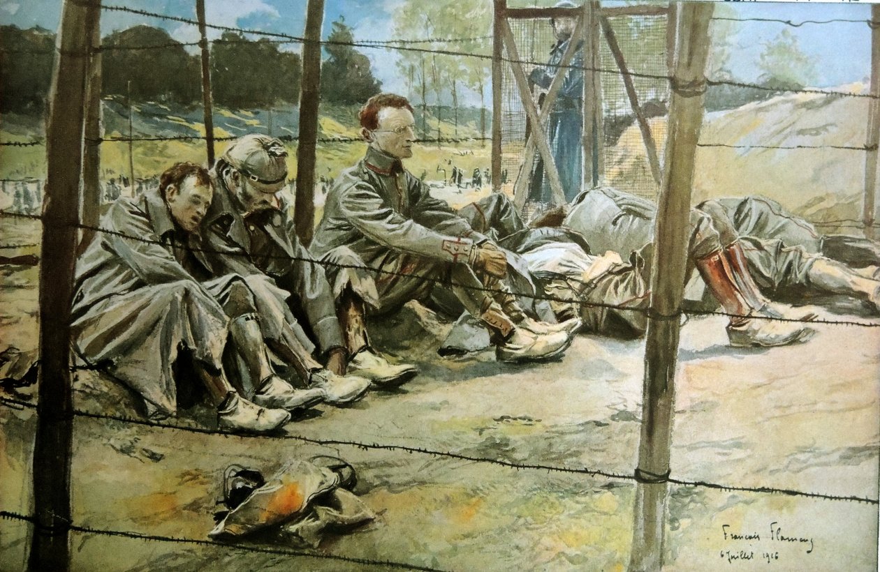 Němečtí důstojníci jako váleční zajatci ve francouzském zajateckém táboře od Francois Flameng