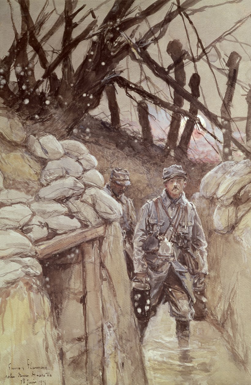 Pěšáci v zákopu, Notre-Dame de Lorette, 1915 od Francois Flameng