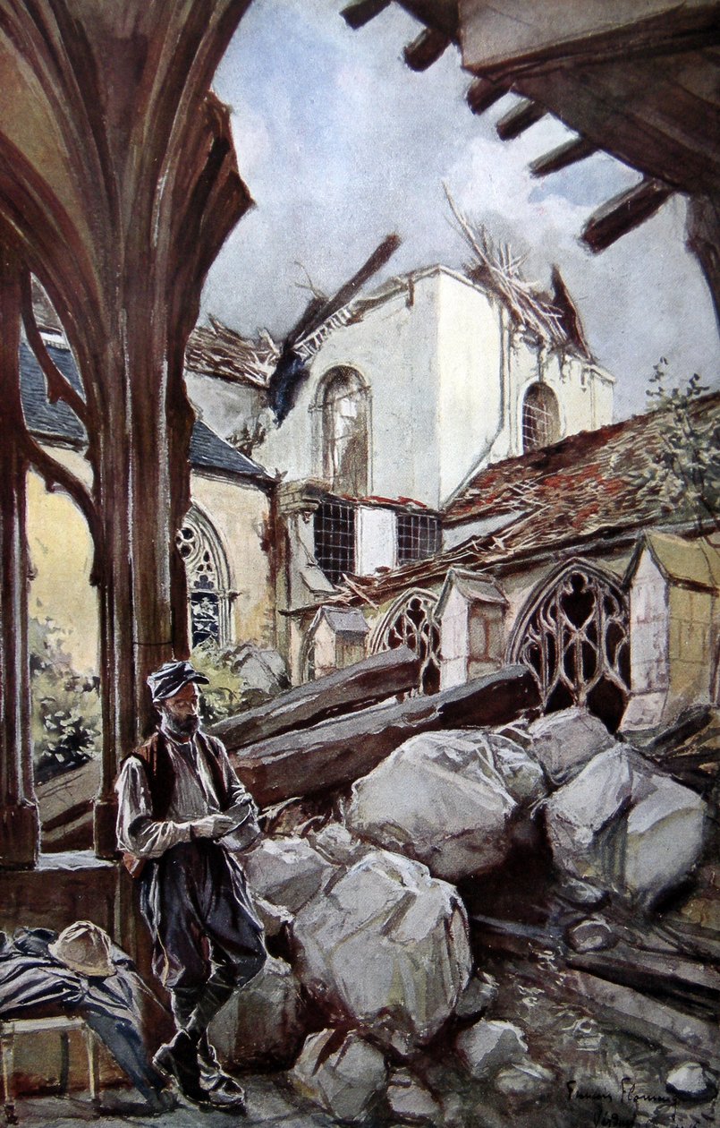 Verdunská katedrála po německém bombardování, 1914 od Francois Flameng