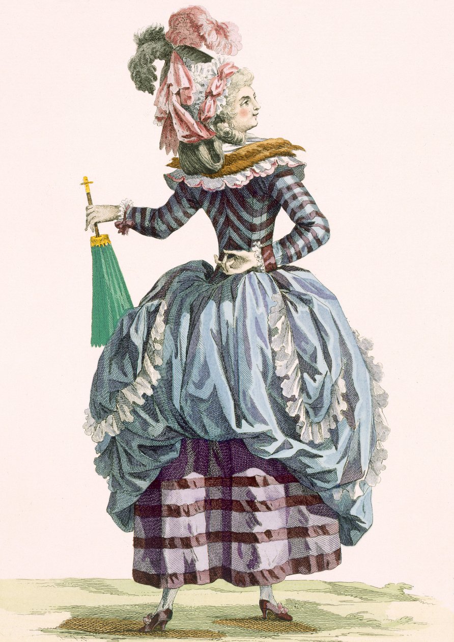 La Nymphe, vyryl Dupin, deska č. 210 z "Galeries des Modes et Costumes Francais", asi 1778-87 99:oděv; tradiční oděv; tradiční kostým; móda; ilustrace; od Francois Louis Joseph Watteau