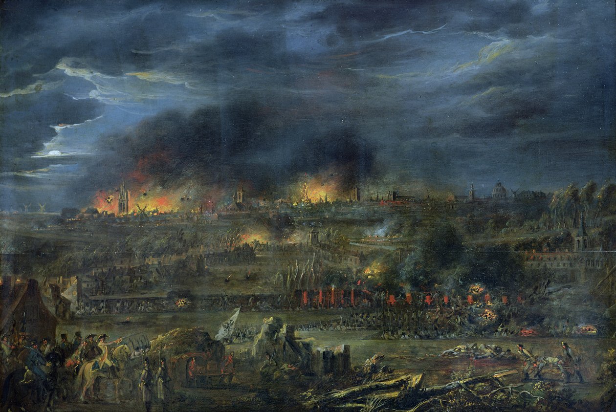 Bombardování Lille v roce 1792 od Francois Louis Joseph Watteau