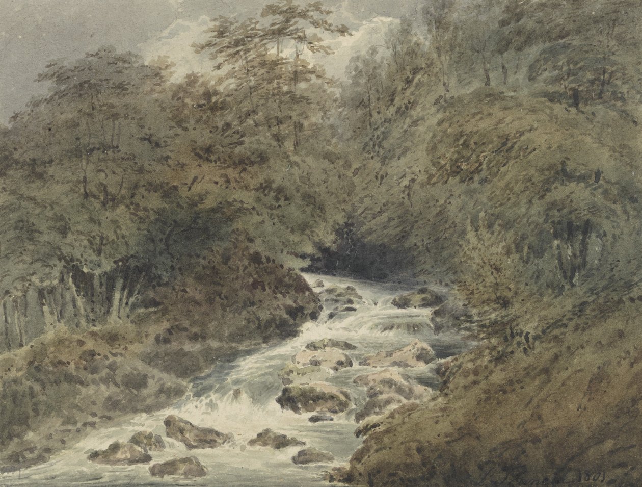 A Mountain Stream, 1801 (wc přes grafit na papíře) od Francois Louis Thomas Francia