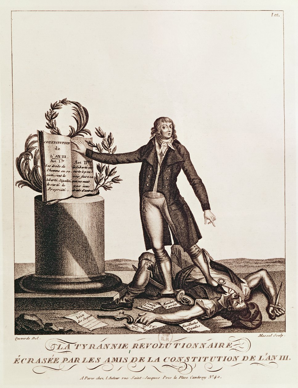 Tyran revoluce rozdrcený zastánci ústavy An III (25. srpna 1795), vyrytý Massolem od Francois Maria Isidore Queverdo