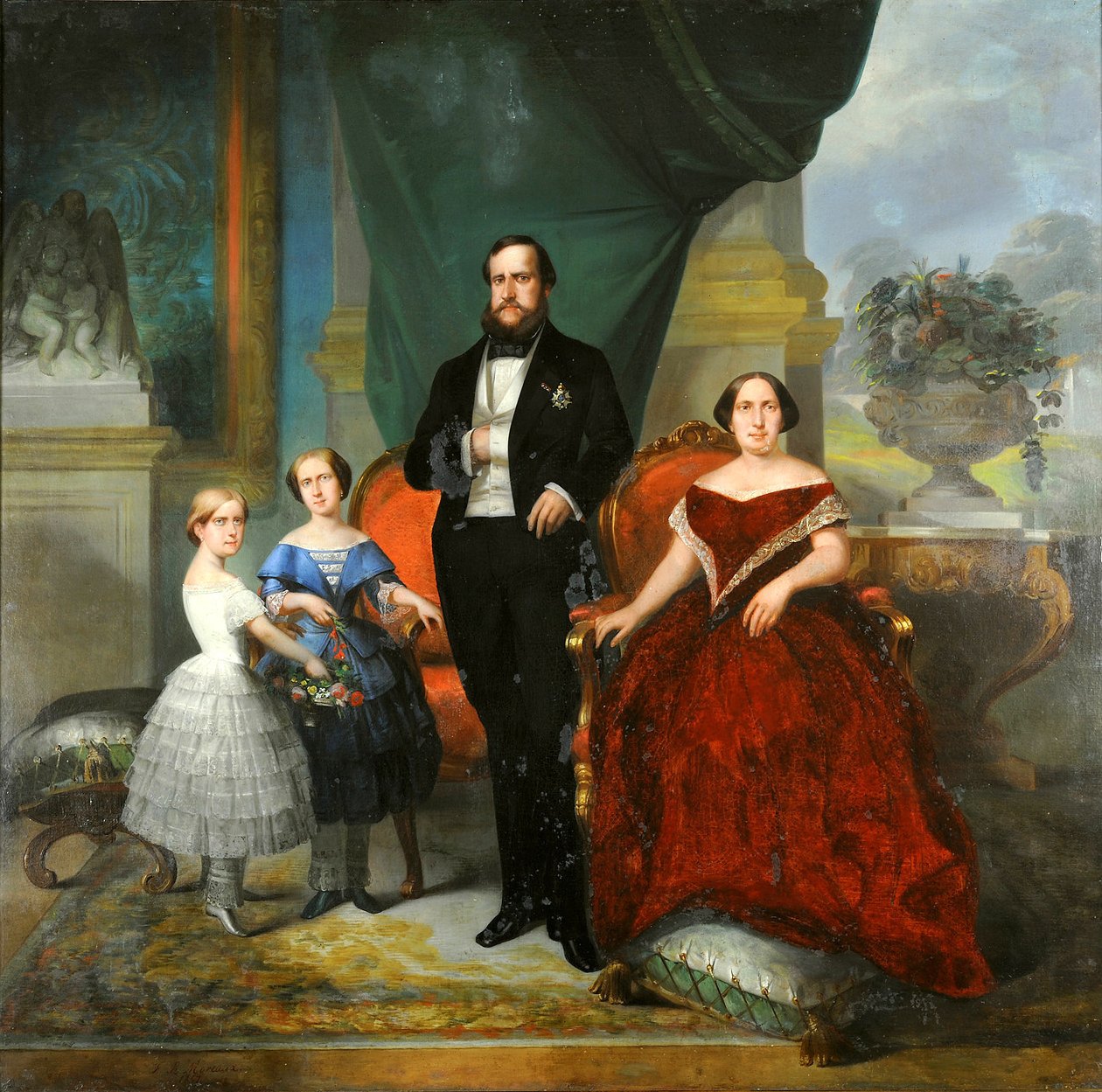 Císařská rodina - císař Pedro II, jeho manželka Teresa Cristina a jejich dcery, princezny Isabel a Leopoldina od Francois Rene Moreau