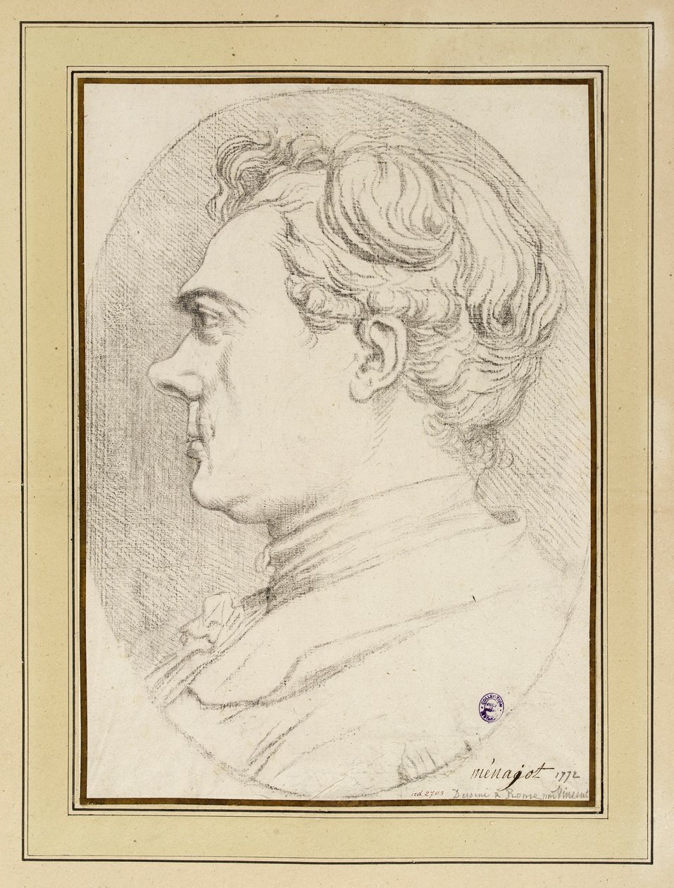 Karikaturní portrét malíře Ménageota, Řím 1772 od François-André Vincent