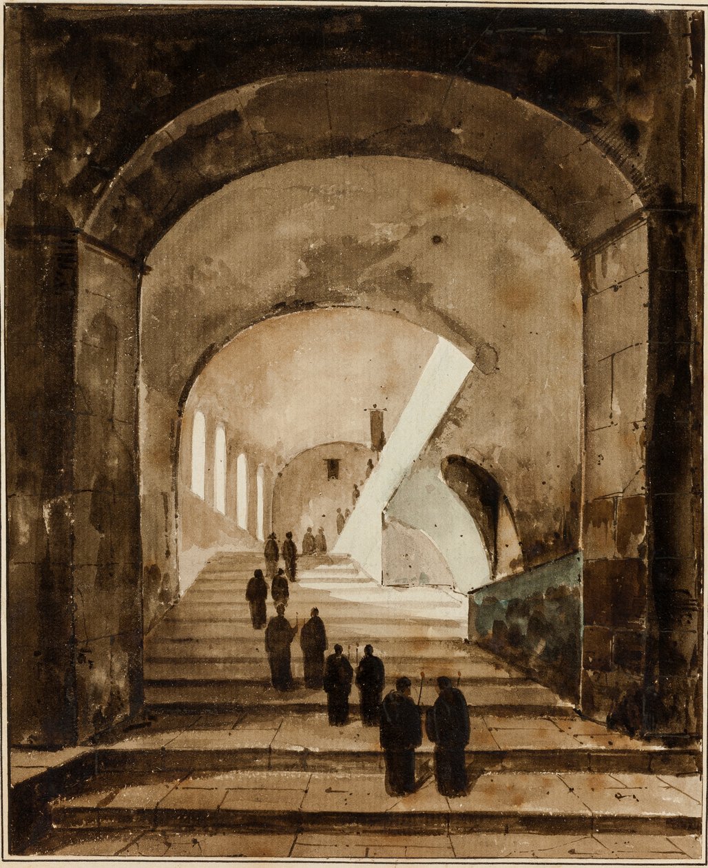 Mniši na schodišti vily Maecenas v Tivoli od Francois-Marius Granet