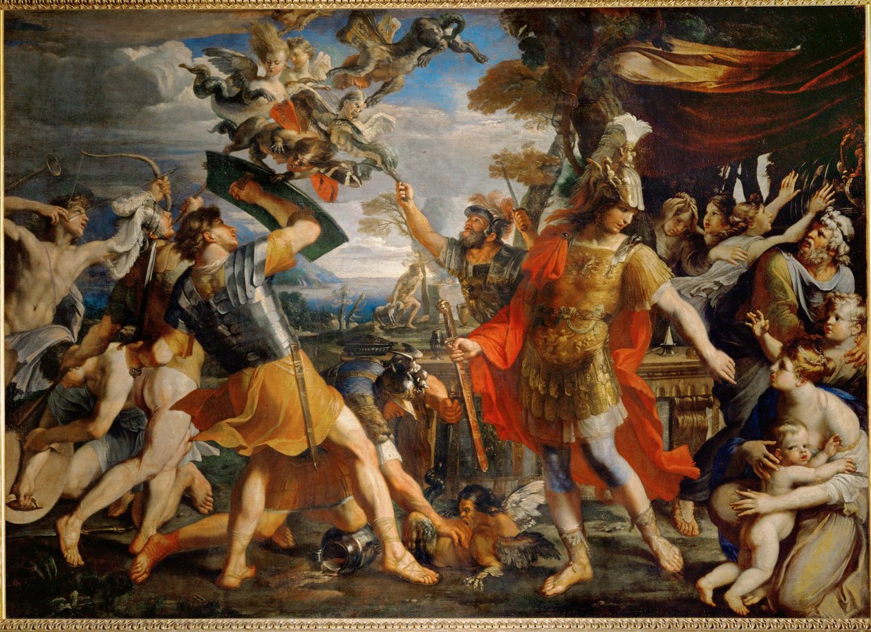 Aeneas a jeho společníci bojují s Harpyjemi... od Francois (1590 1650) (after) Perrier