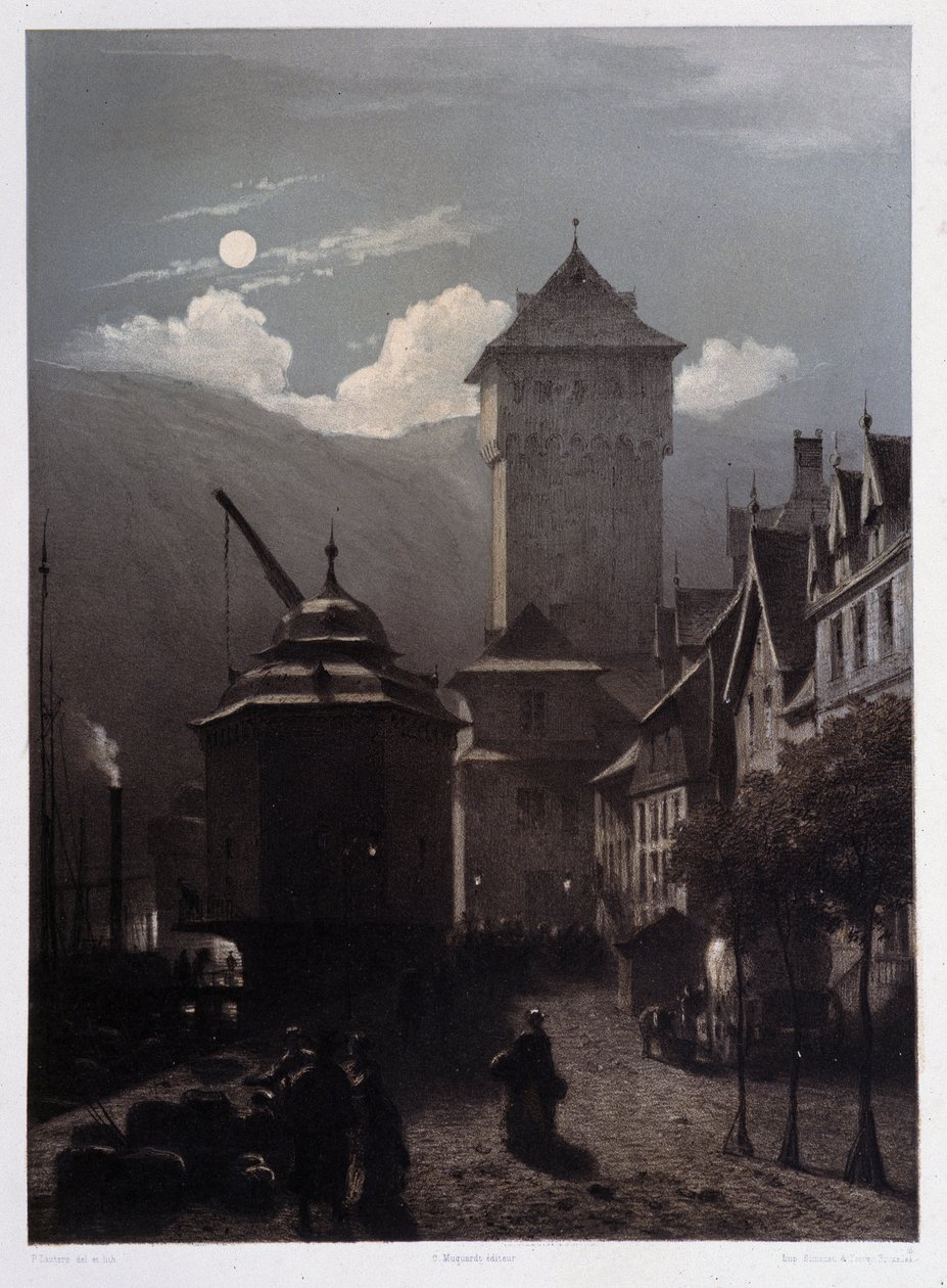 Zámek Boppart. V "" Monumentální a malebný Rýn"". Litografie od Fourmaise a Stroobanta od Francois Stroobant