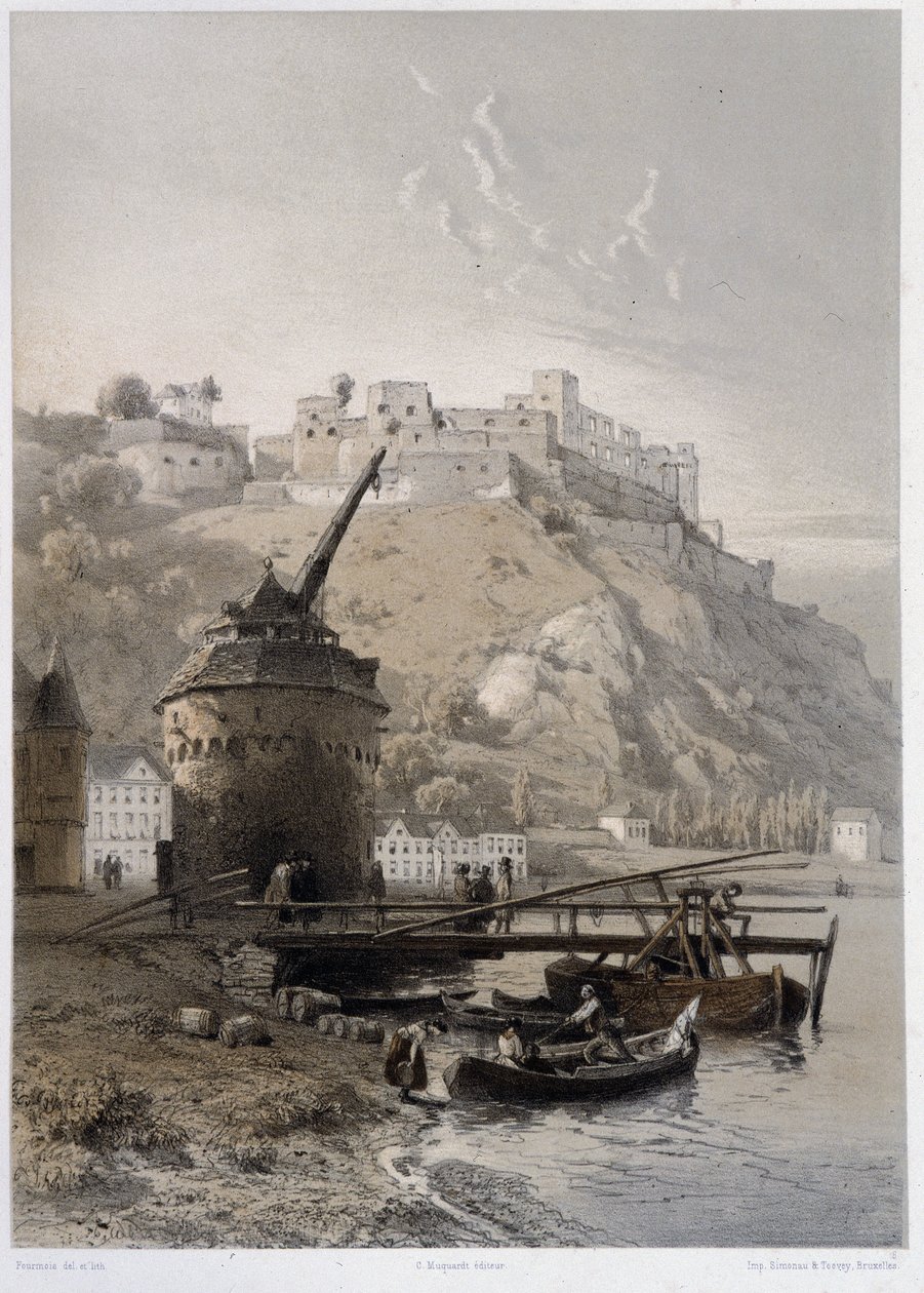 Chateau Saint Coar a Rheinfelds. V "" Monumentální a malebný Rýn"". Litografie od Fourmaise a Stroobanta od Francois Stroobant