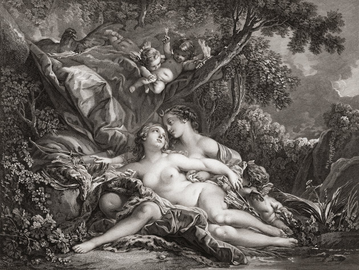 Jupiter ja Callisto. (Tulosta) od Francois (after) Boucher