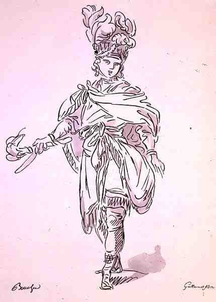 Operní kostým ze sbírky Menus Plaisirs, faksimile A. Guillaumot Fils (barevná litografie) od Francois (after) Boucher