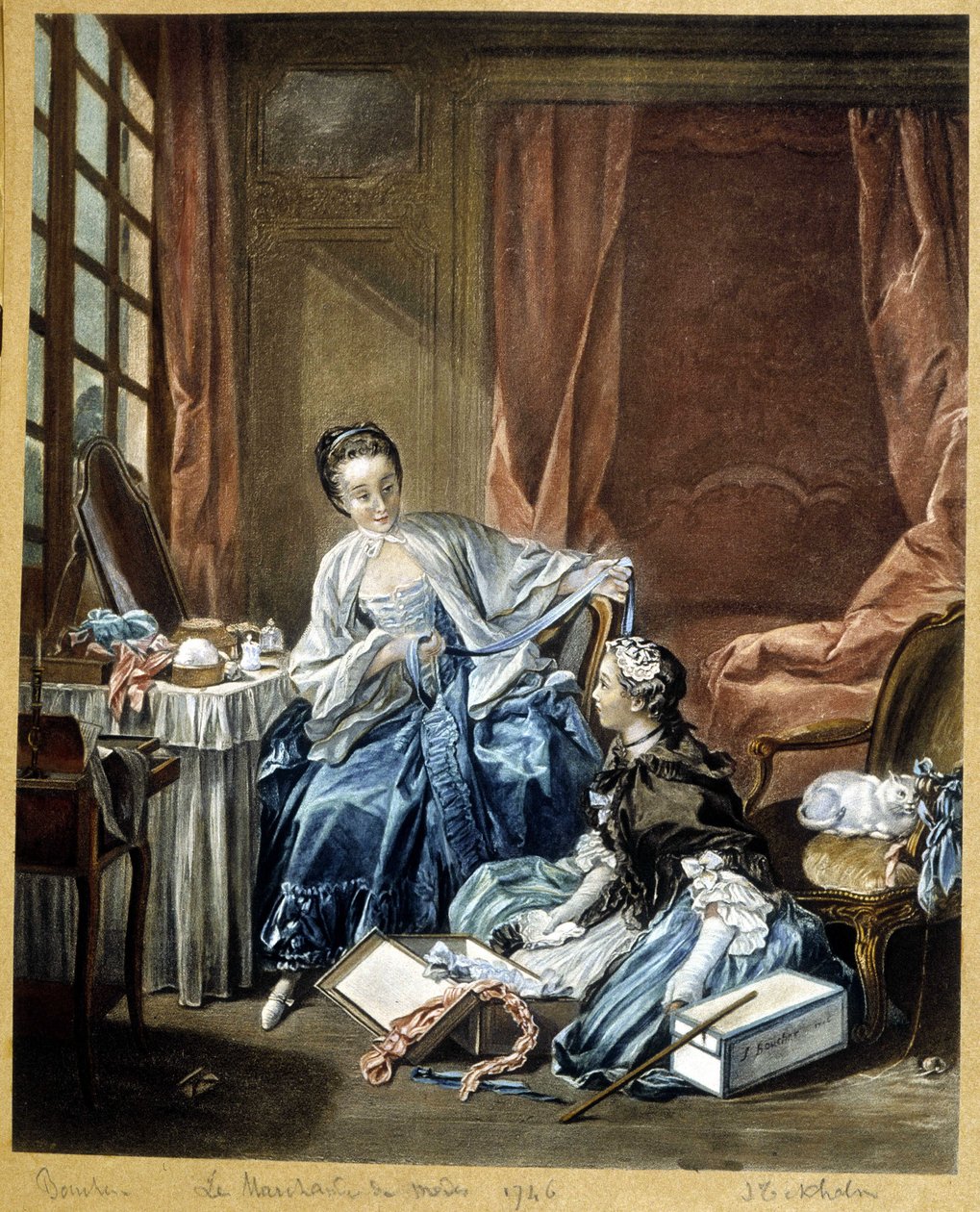Obchodník s módou podle obrazu Bouchera od Francois (after) Boucher