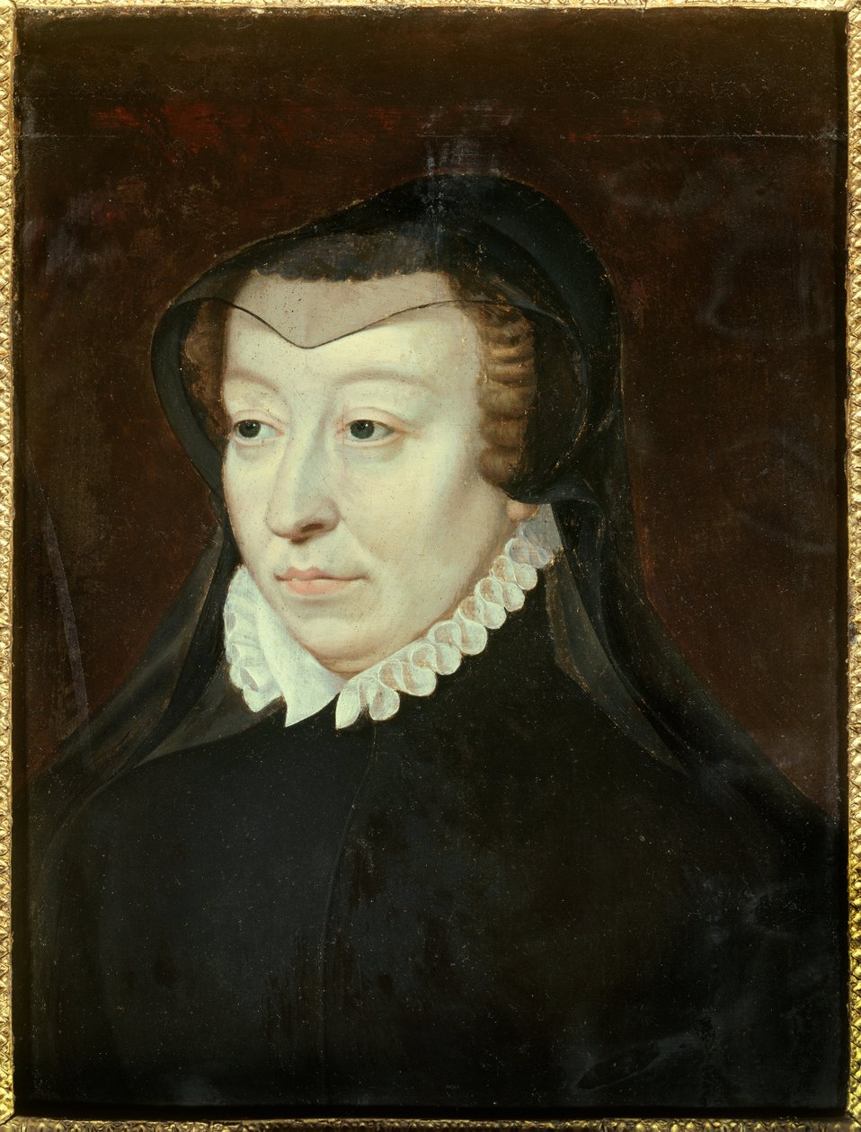 Portrét Catherine de Medicis (Caterina de Medici) (1519-1589), královna Francie Obraz Francoise Cloueta (asi 1515-1572) Sun. 0,33x0,24 m Chantilly 16. století, Musee Conde od Francois (after) Clouet