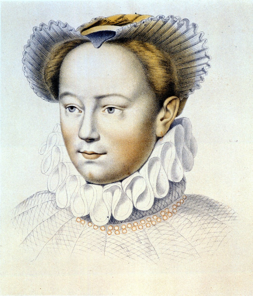 portrét Marguerite de Valois, známé jako královna Margot (1553-1615), královna Navarra, první manželka Jindřicha IV. z původní kresby Cloueta. od Francois (after) Clouet