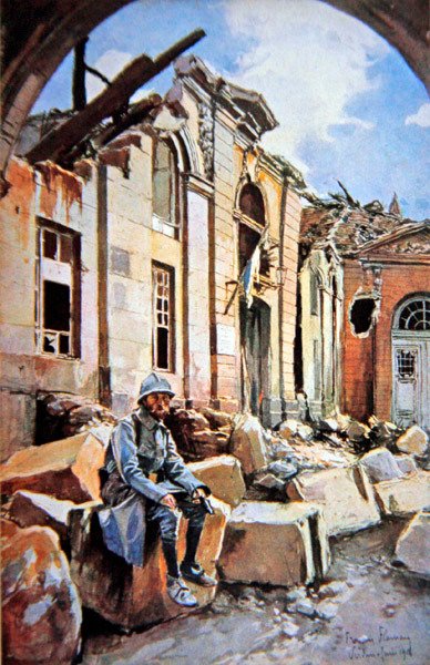 Bitva u Verdunu: Nádvoří zničeného biskupského paláce od Francois (after) Flameng