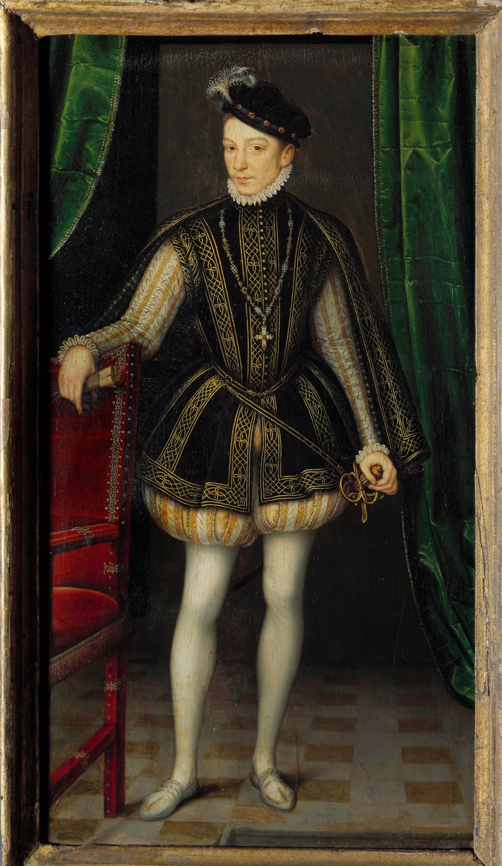 Portrét na nohou Karla IX. (1550 - 1574). Malba z dílny Francoise Cloueta (1515-1572) od Francois (workshop of) Clouet