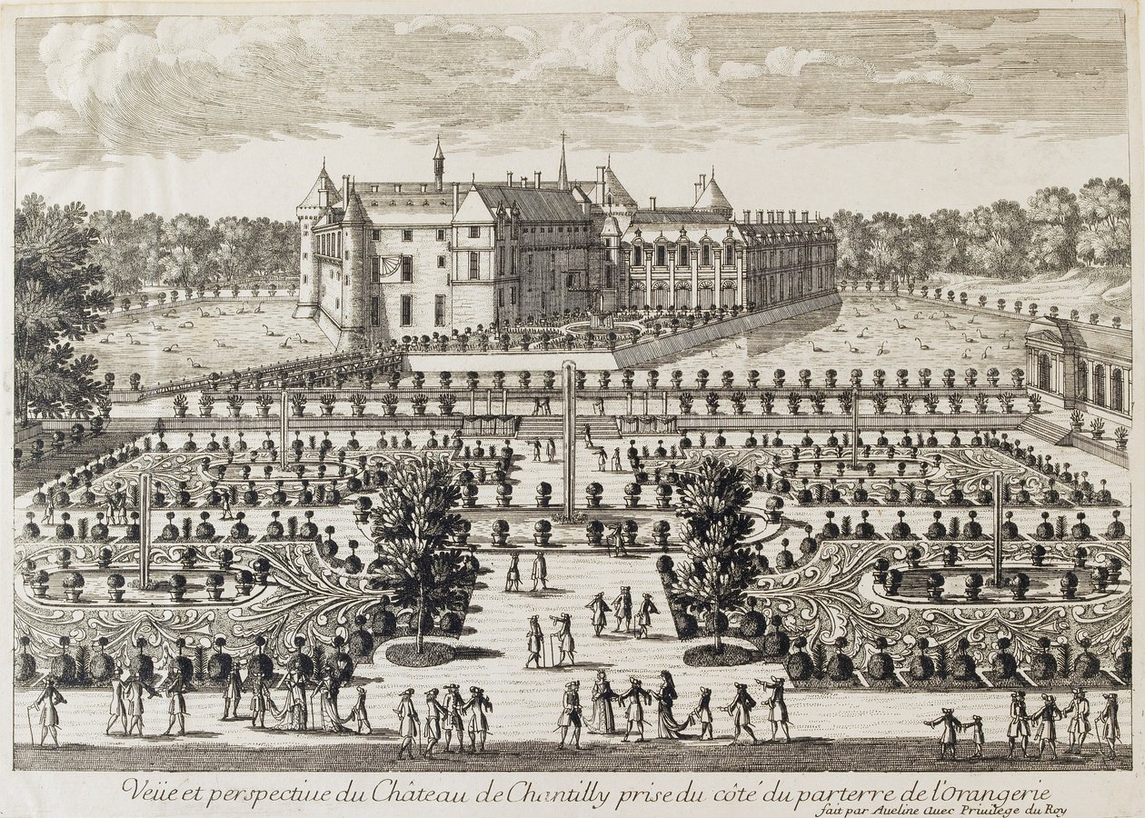 Pohled na Chateau de Chantilly z Orangerie, polovina 18. století od Francois Antoine Aveline