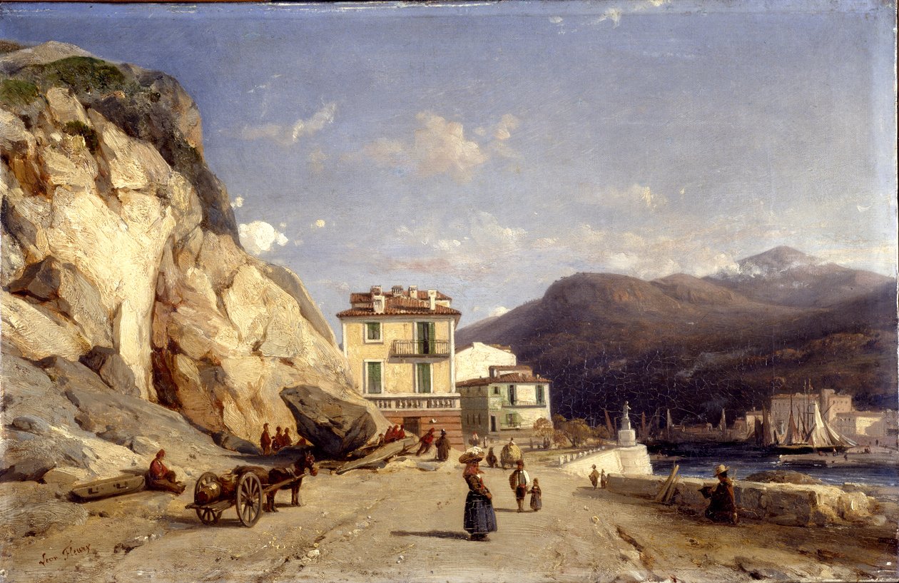 Pohled na vjezd do přístavu, Nice (olej na plátně) od Francois Antoine Leon Fleury