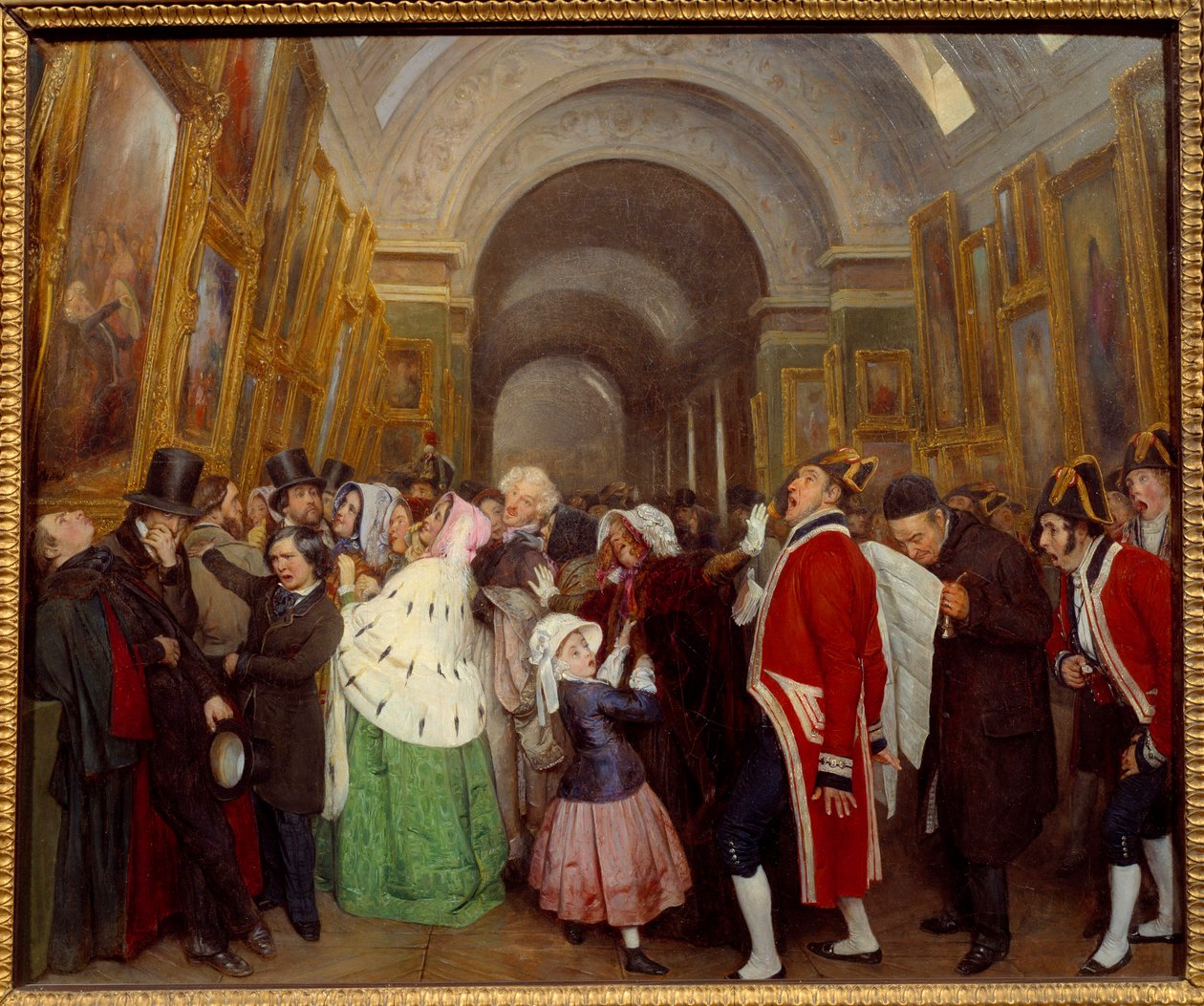 Čtyři hodiny při uzavření salonu každoroční malířské přehlídky v Grande Galerie du Louvre. Obraz Francoise Auguste Biarda (1798-1882) 1847 Ne. 0,57x0,67 m od François Auguste Biard