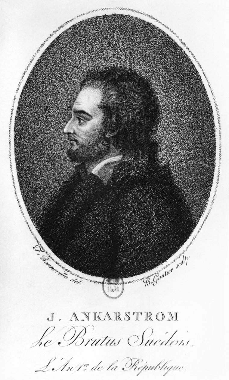 Portrét Johana Ankarstroma, vyryl B. Gautier, 1792 od Francois Bonneville