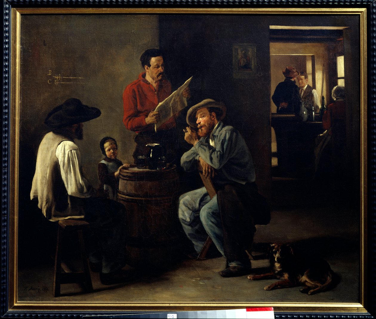 Interiér kabaretu Dva muži sedící v krčmě poslouchají čtení novin. Obraz Francoise Bonvina (1817-1887) 1859 Arras, Musee des Beaux Arts. od François Bonvin