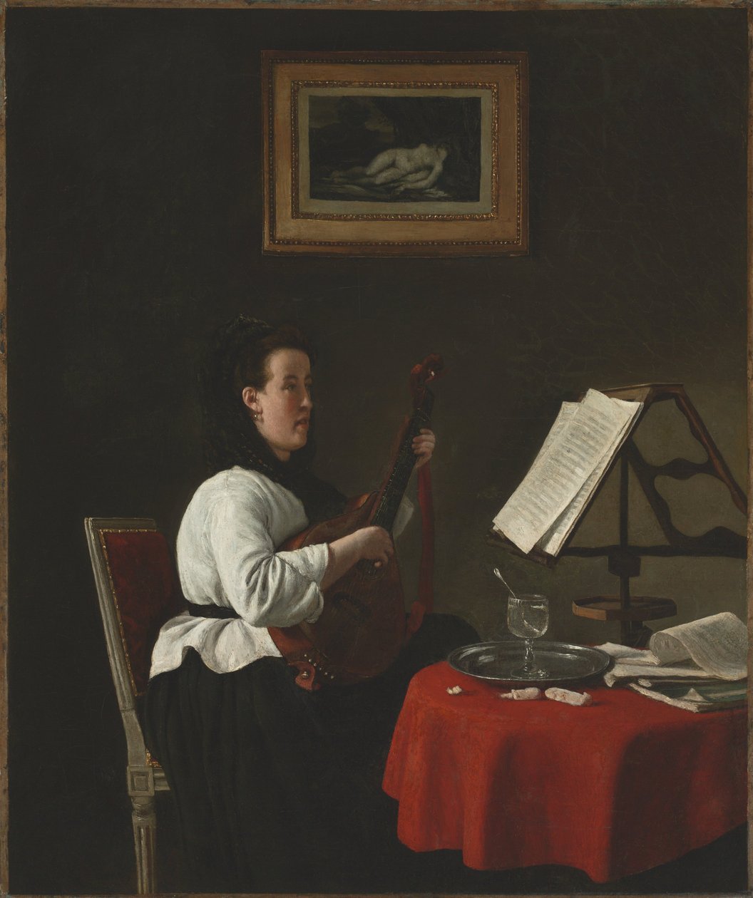 Mladá žena s mandolínou, portrét Louison Köhlerové, asi 1873-74 (olej na látce) od François Bonvin
