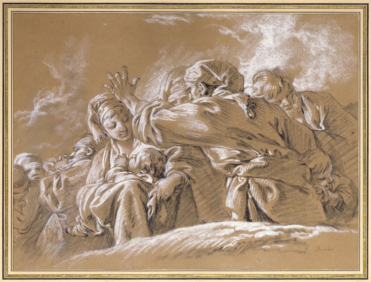 Matka a dítě a další postavy viděné zdola (křída) od François Boucher