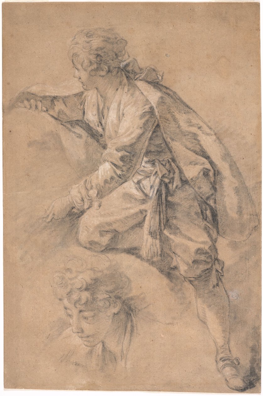 Mladík, který klečí na jednom koleni a má obě paže natažené od François Boucher