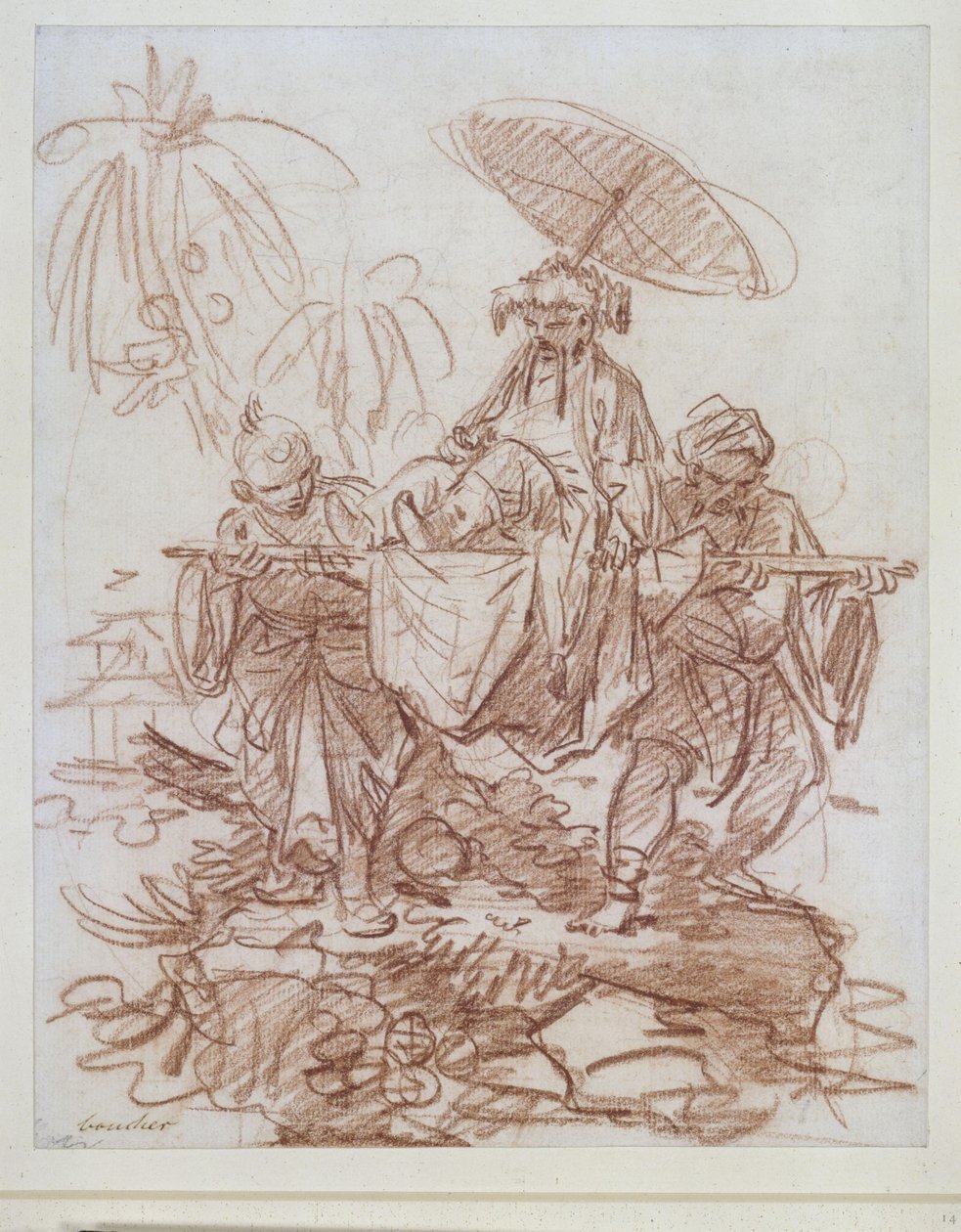Čínský hodnostář, nesený dvěma sluhy od François Boucher
