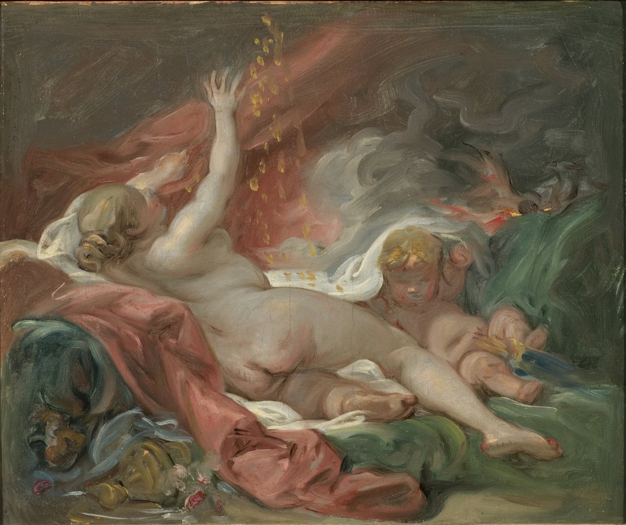 Danae, Boucher, Francois (1703-1770). Olej na plátně. Rozměr: 29 x 35 cm. Národní muzeum Stockholm od François Boucher