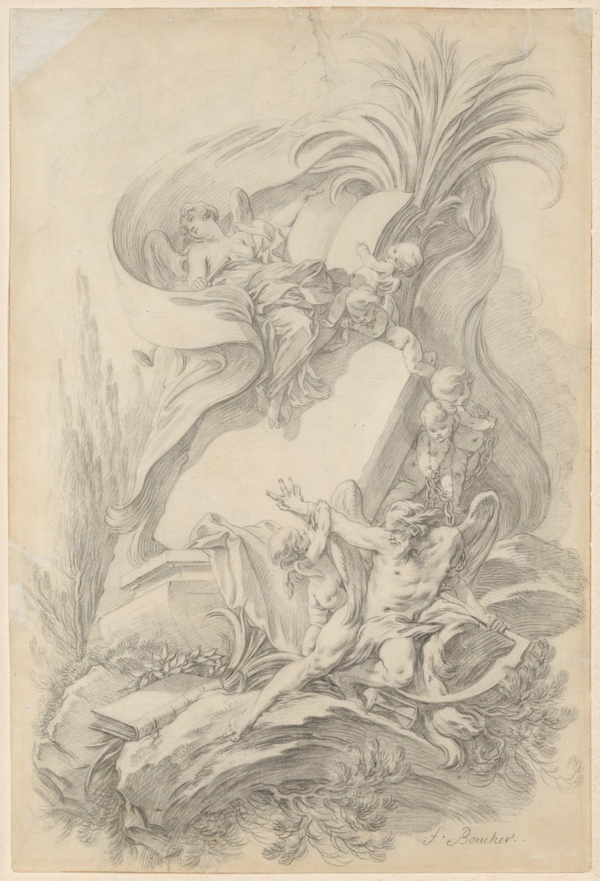 Návrh frontispisu: Láska zadržuje běh času od François Boucher