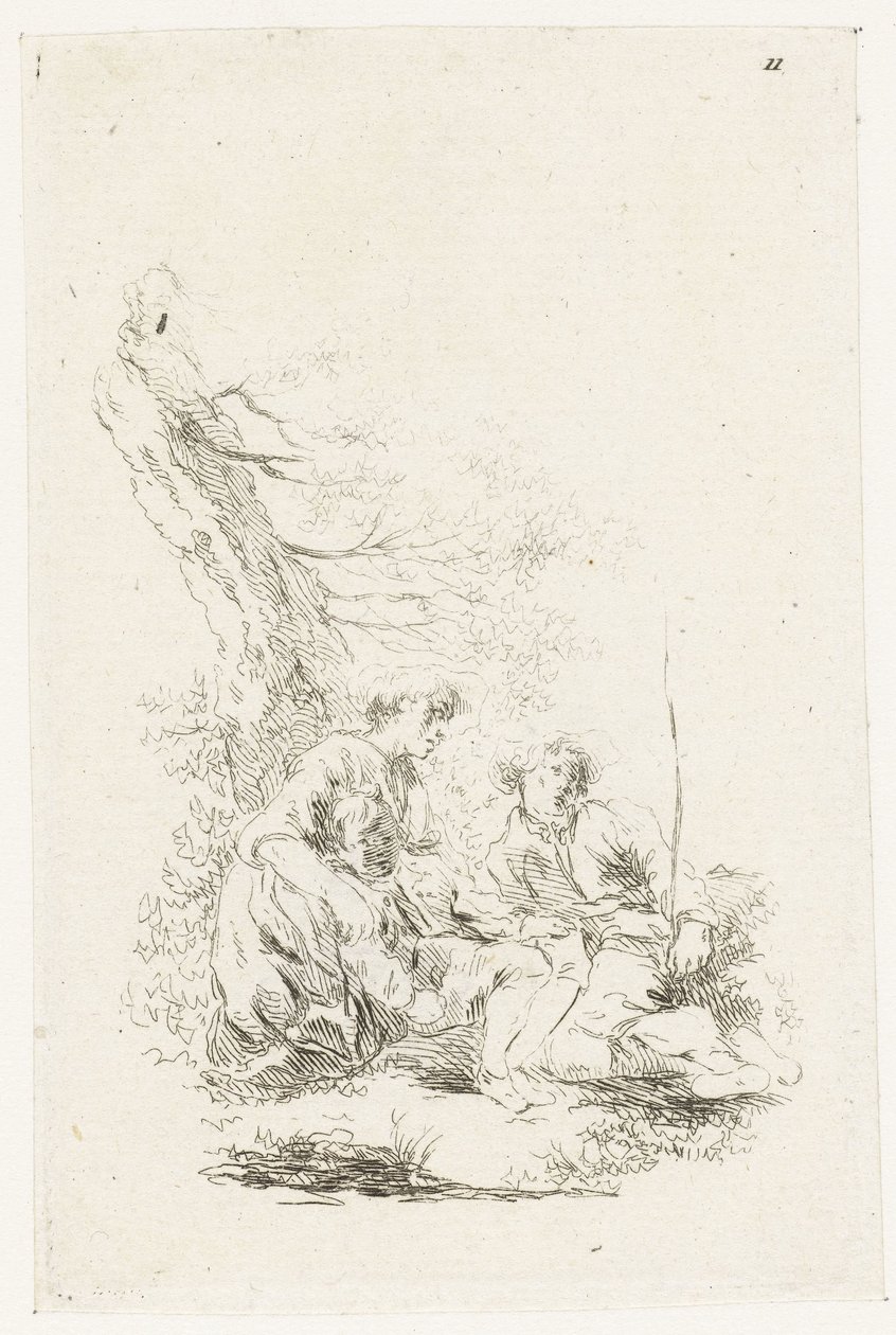 Tři osoby sedící u stromu od François Boucher