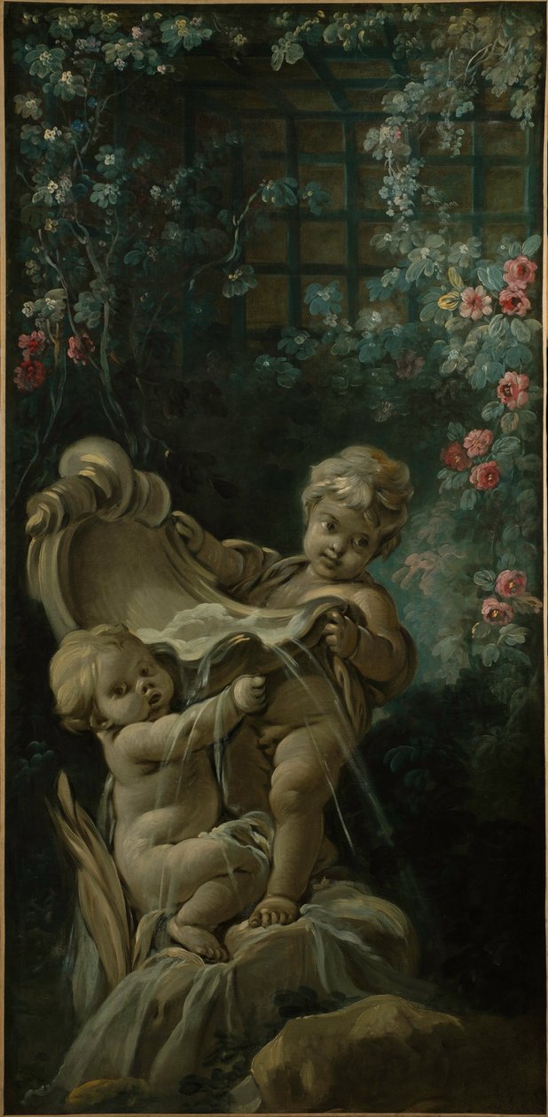 Fontána se dvěma amoriny, z nichž jeden klečí od François Boucher