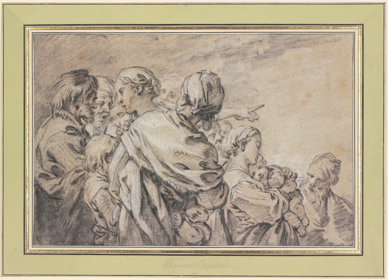 Skupina polofigur představující muže a ženy s dětmi od François Boucher