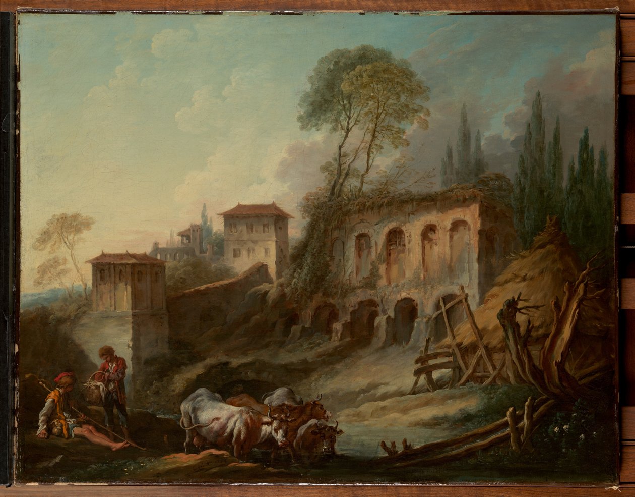 Imaginární krajina s Palatinským kopcem z Campo Vaccino od François Boucher