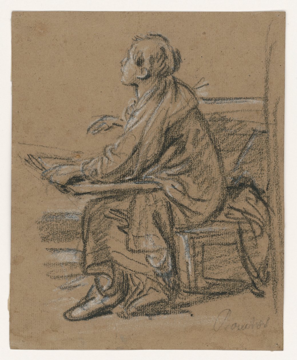 Mladý kreslíř () . Sedící postava držící na klíně desky od François Boucher
