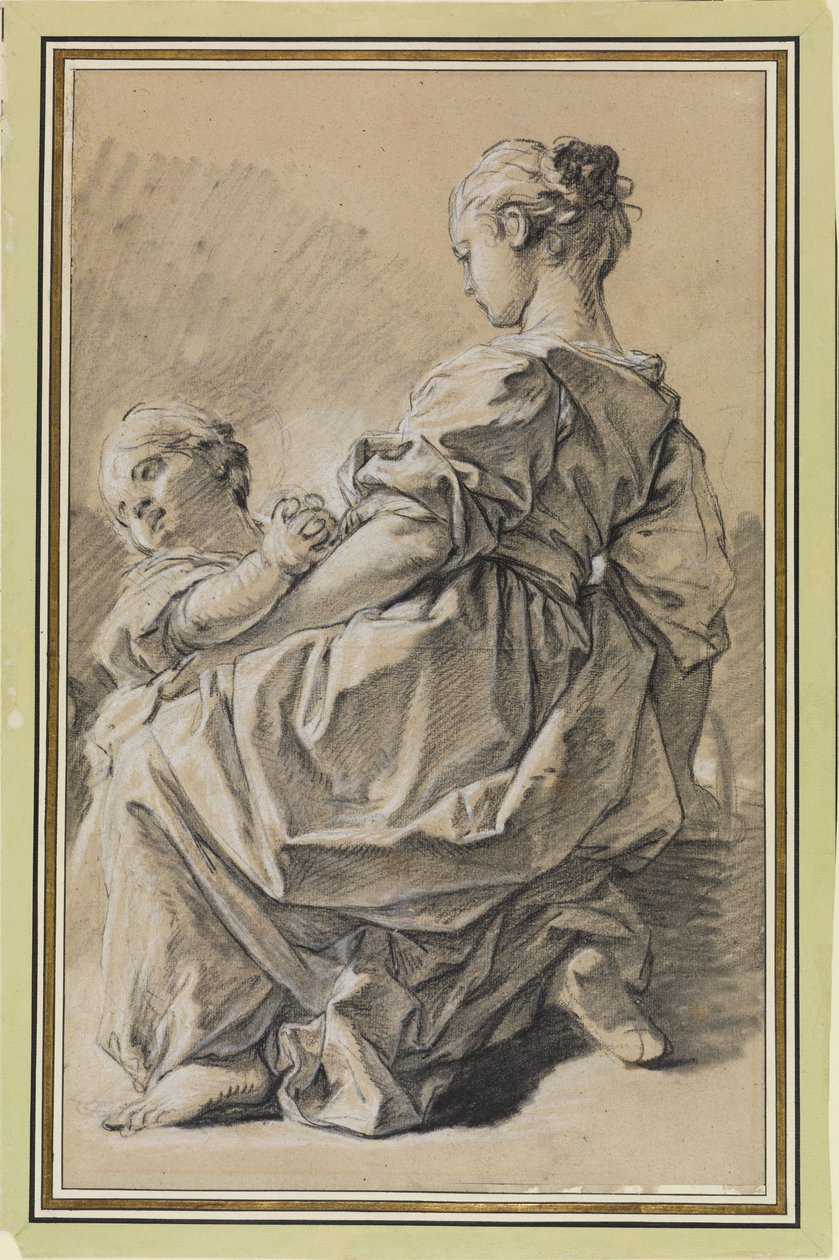 Mladá žena klečící s dítětem od François Boucher