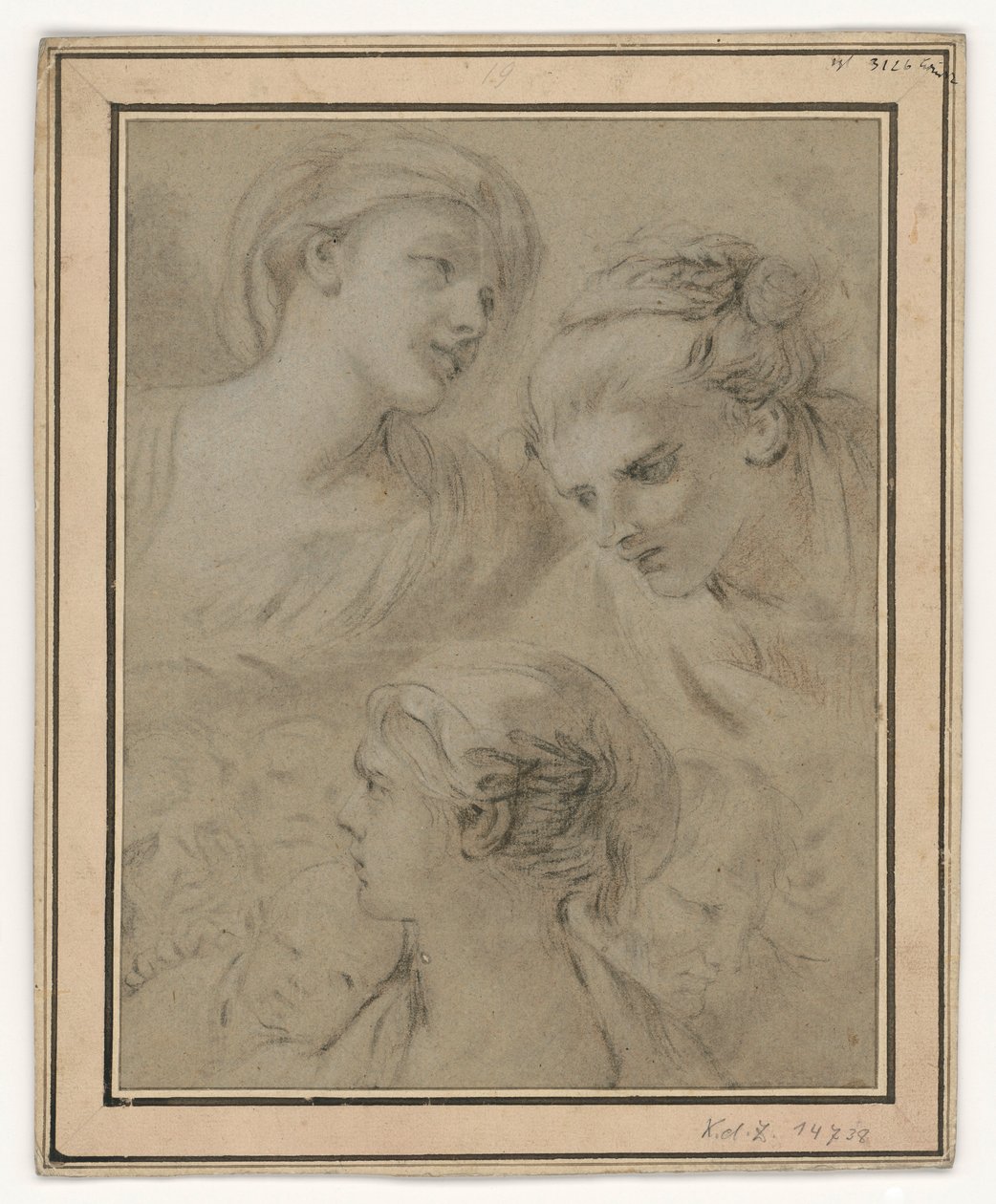 Studie obličeje, které ilustrativně znázorňují různé emoce od François Boucher