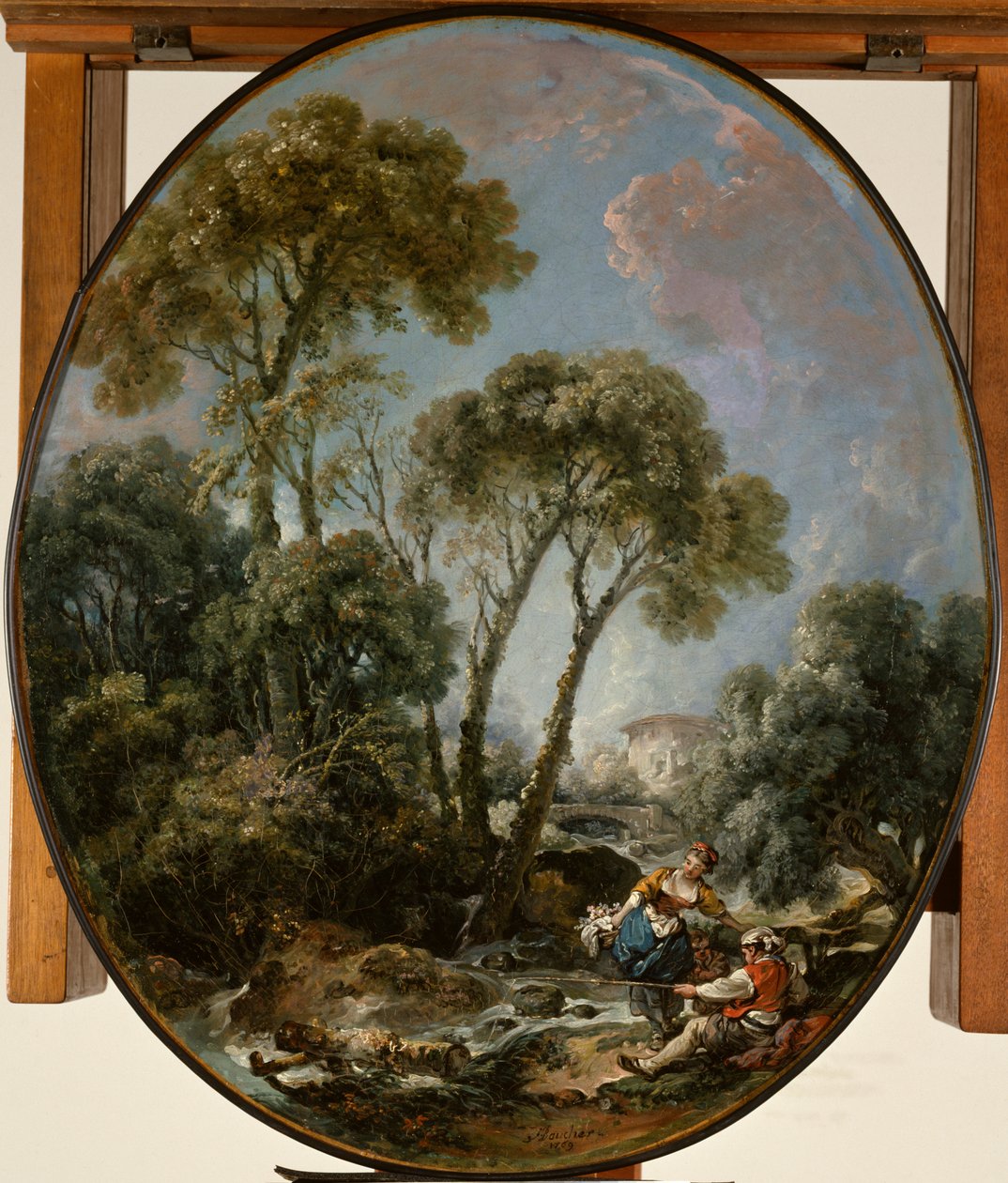 Krajina s rybářem a mladou ženou od François Boucher